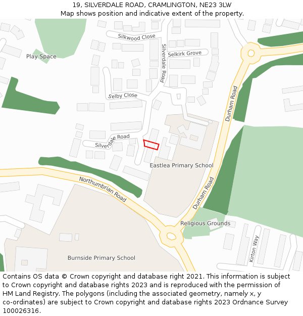 19, SILVERDALE ROAD, CRAMLINGTON, NE23 3LW: Location map and indicative extent of plot