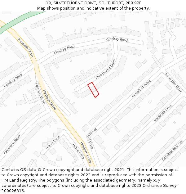 19, SILVERTHORNE DRIVE, SOUTHPORT, PR9 9PF: Location map and indicative extent of plot