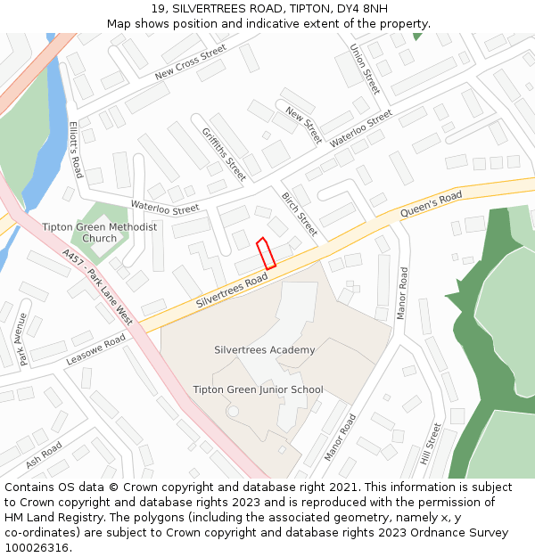 19, SILVERTREES ROAD, TIPTON, DY4 8NH: Location map and indicative extent of plot