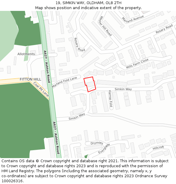 19, SIMKIN WAY, OLDHAM, OL8 2TH: Location map and indicative extent of plot