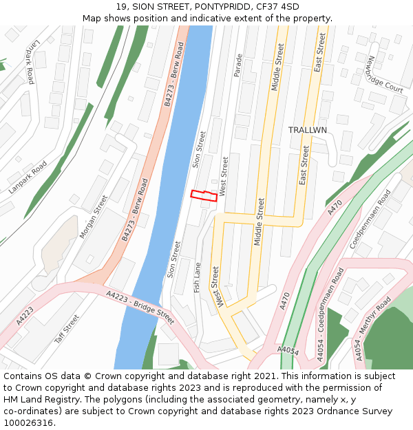 19, SION STREET, PONTYPRIDD, CF37 4SD: Location map and indicative extent of plot