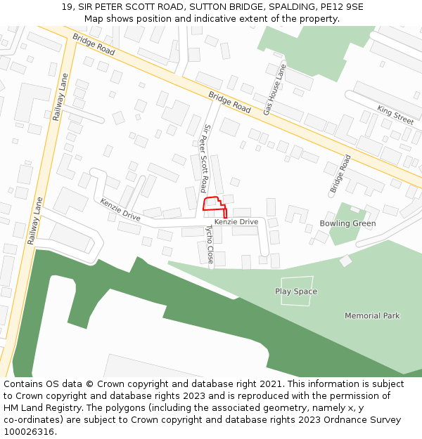 19, SIR PETER SCOTT ROAD, SUTTON BRIDGE, SPALDING, PE12 9SE: Location map and indicative extent of plot