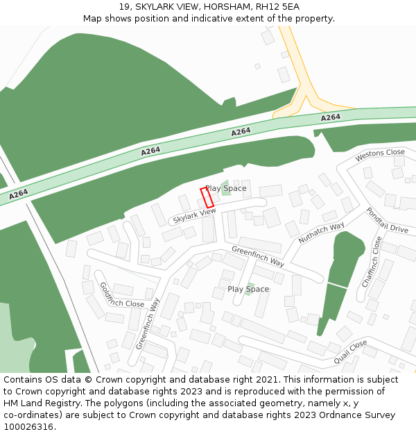 19, SKYLARK VIEW, HORSHAM, RH12 5EA: Location map and indicative extent of plot