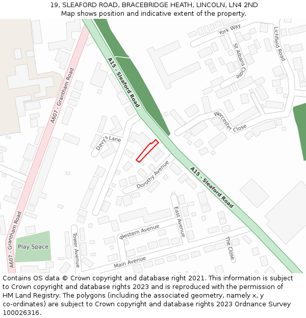 19, SLEAFORD ROAD, BRACEBRIDGE HEATH, LINCOLN, LN4 2ND: Location map and indicative extent of plot