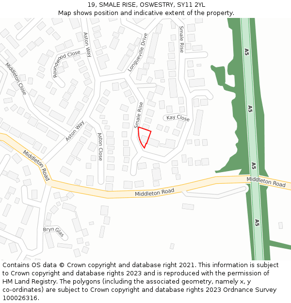 19, SMALE RISE, OSWESTRY, SY11 2YL: Location map and indicative extent of plot