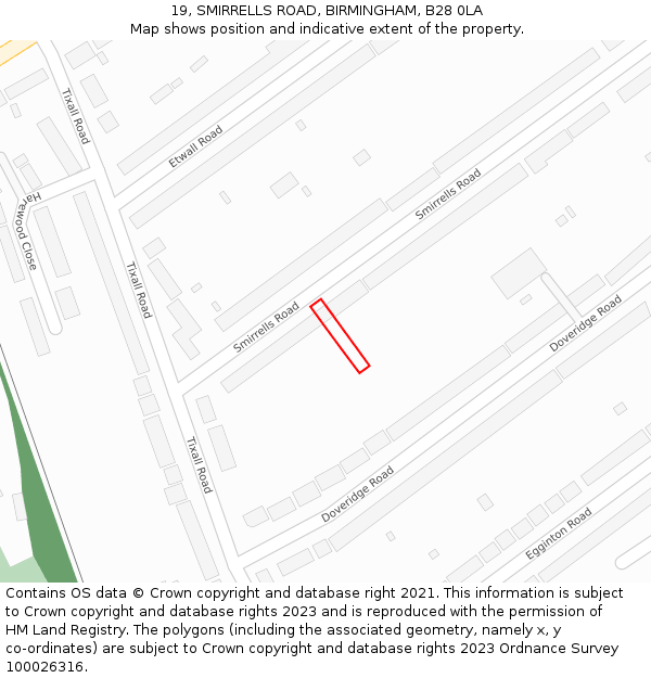 19, SMIRRELLS ROAD, BIRMINGHAM, B28 0LA: Location map and indicative extent of plot