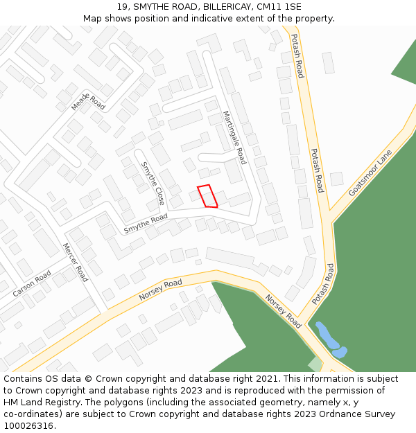 19, SMYTHE ROAD, BILLERICAY, CM11 1SE: Location map and indicative extent of plot