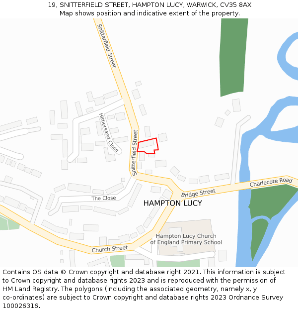 19, SNITTERFIELD STREET, HAMPTON LUCY, WARWICK, CV35 8AX: Location map and indicative extent of plot