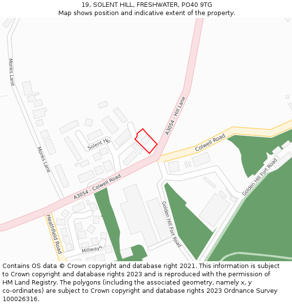 19, SOLENT HILL, FRESHWATER, PO40 9TG: Location map and indicative extent of plot