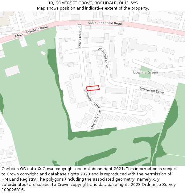 19, SOMERSET GROVE, ROCHDALE, OL11 5YS: Location map and indicative extent of plot