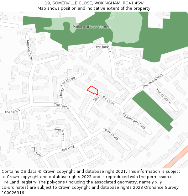 19, SOMERVILLE CLOSE, WOKINGHAM, RG41 4SW: Location map and indicative extent of plot