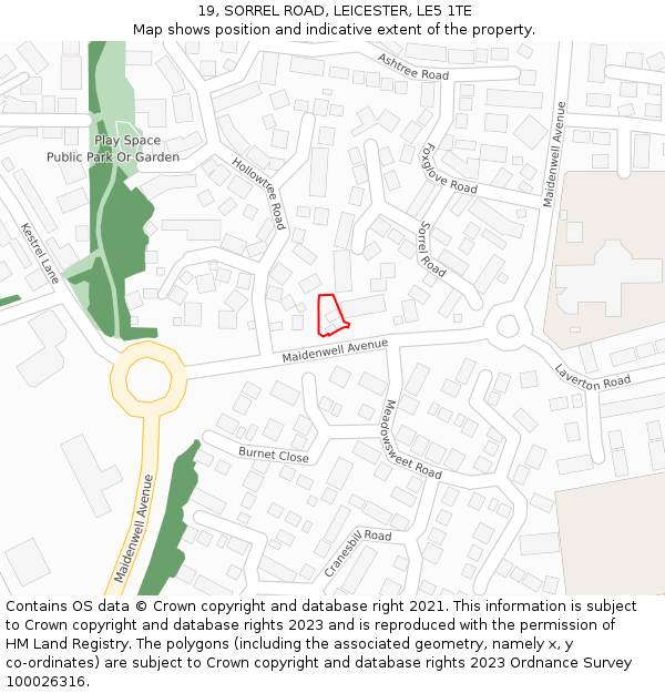 19, SORREL ROAD, LEICESTER, LE5 1TE: Location map and indicative extent of plot