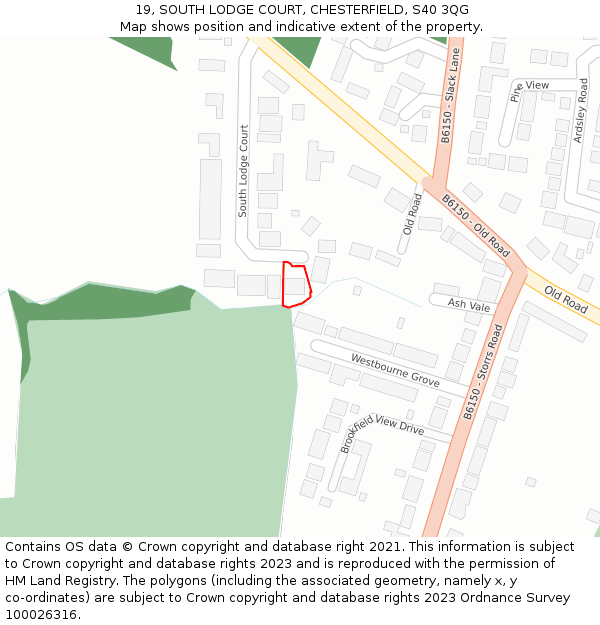 19, SOUTH LODGE COURT, CHESTERFIELD, S40 3QG: Location map and indicative extent of plot