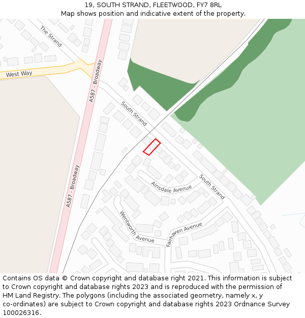 19, SOUTH STRAND, FLEETWOOD, FY7 8RL: Location map and indicative extent of plot