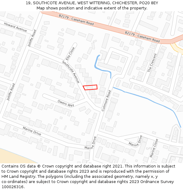 19, SOUTHCOTE AVENUE, WEST WITTERING, CHICHESTER, PO20 8EY: Location map and indicative extent of plot