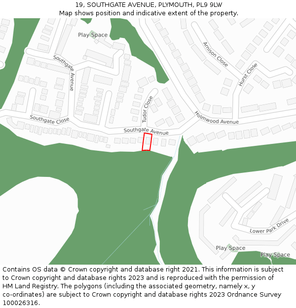 19, SOUTHGATE AVENUE, PLYMOUTH, PL9 9LW: Location map and indicative extent of plot