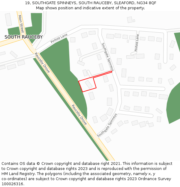 19, SOUTHGATE SPINNEYS, SOUTH RAUCEBY, SLEAFORD, NG34 8QF: Location map and indicative extent of plot