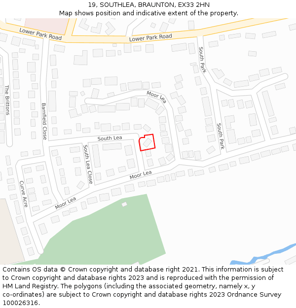 19, SOUTHLEA, BRAUNTON, EX33 2HN: Location map and indicative extent of plot