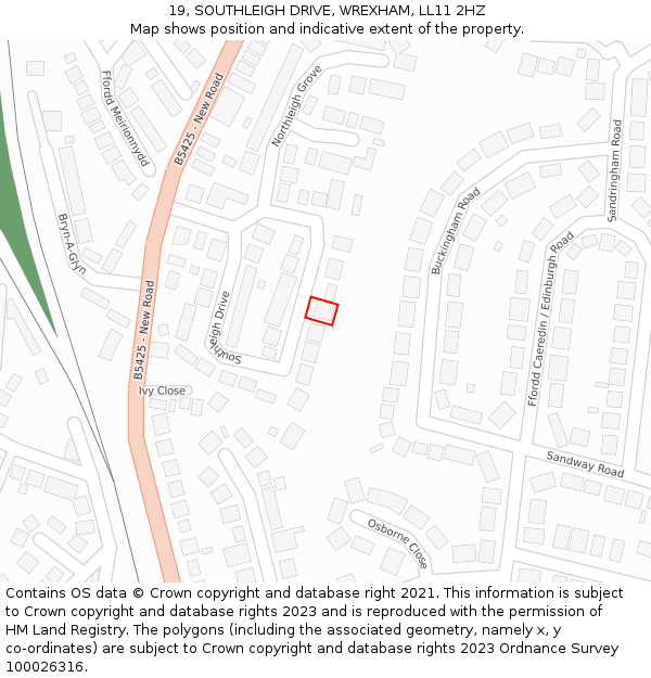 19, SOUTHLEIGH DRIVE, WREXHAM, LL11 2HZ: Location map and indicative extent of plot