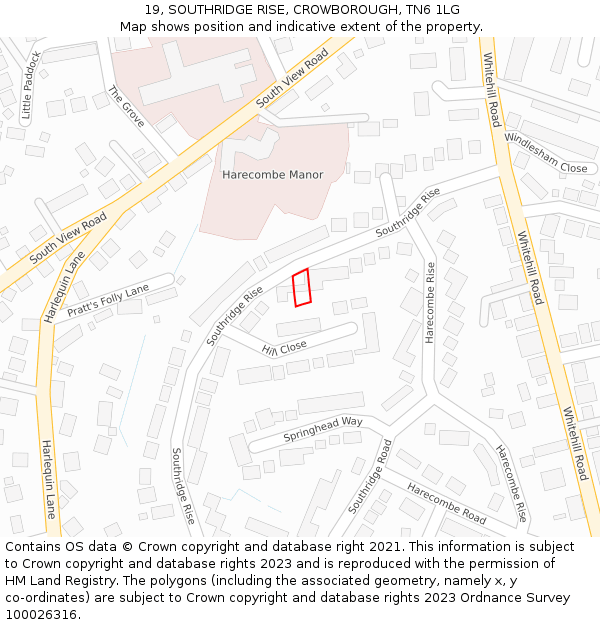 19, SOUTHRIDGE RISE, CROWBOROUGH, TN6 1LG: Location map and indicative extent of plot
