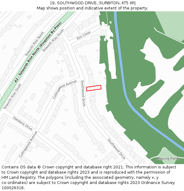 19, SOUTHWOOD DRIVE, SURBITON, KT5 9PJ: Location map and indicative extent of plot