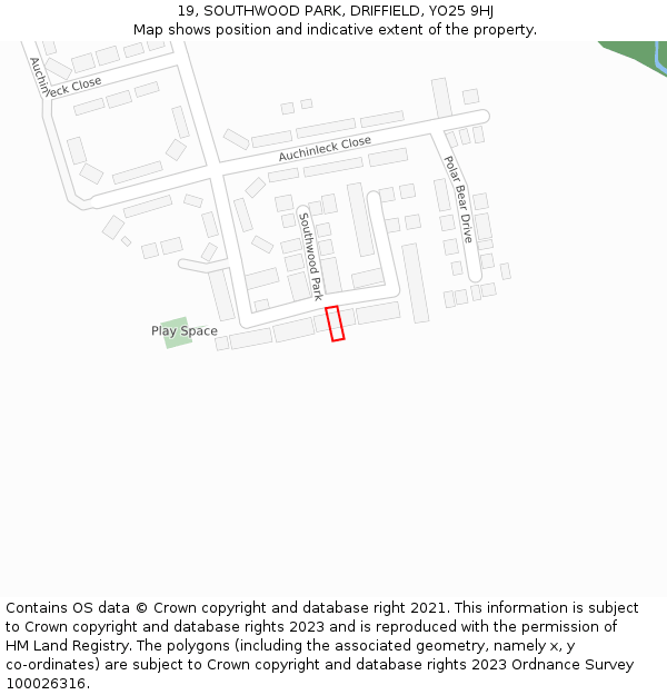 19, SOUTHWOOD PARK, DRIFFIELD, YO25 9HJ: Location map and indicative extent of plot