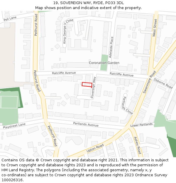 19, SOVEREIGN WAY, RYDE, PO33 3DL: Location map and indicative extent of plot