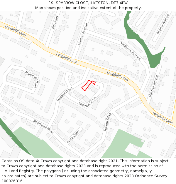 19, SPARROW CLOSE, ILKESTON, DE7 4PW: Location map and indicative extent of plot