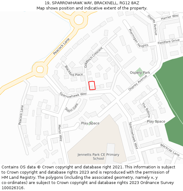 19, SPARROWHAWK WAY, BRACKNELL, RG12 8AZ: Location map and indicative extent of plot