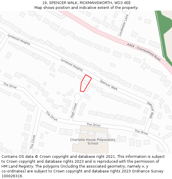 19, SPENCER WALK, RICKMANSWORTH, WD3 4EE: Location map and indicative extent of plot