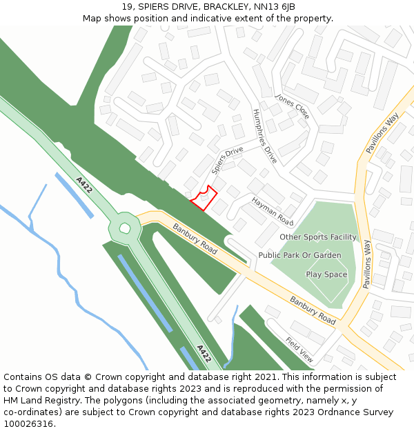 19, SPIERS DRIVE, BRACKLEY, NN13 6JB: Location map and indicative extent of plot