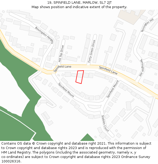 19, SPINFIELD LANE, MARLOW, SL7 2JT: Location map and indicative extent of plot