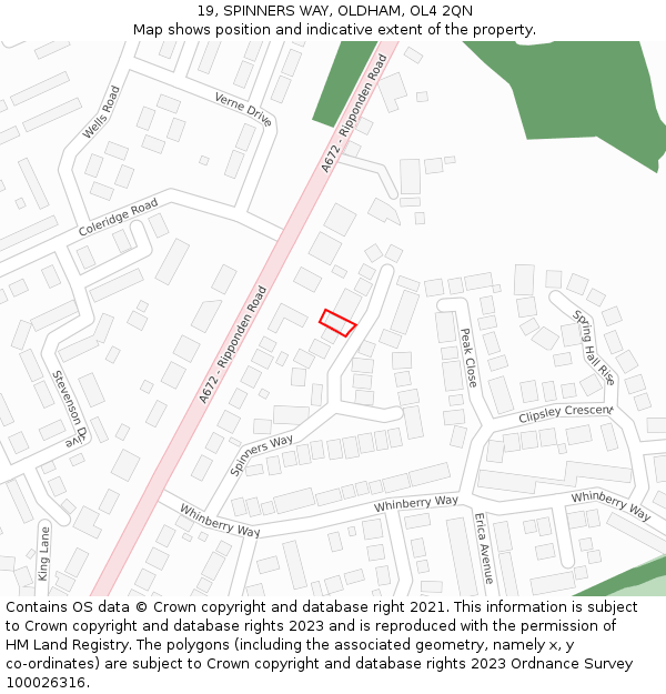 19, SPINNERS WAY, OLDHAM, OL4 2QN: Location map and indicative extent of plot