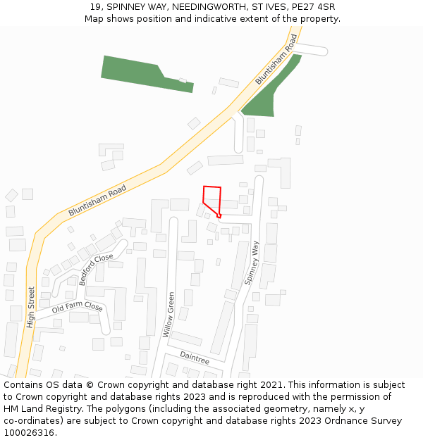 19, SPINNEY WAY, NEEDINGWORTH, ST IVES, PE27 4SR: Location map and indicative extent of plot