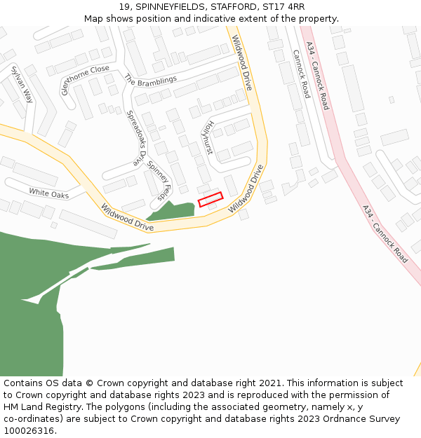 19, SPINNEYFIELDS, STAFFORD, ST17 4RR: Location map and indicative extent of plot