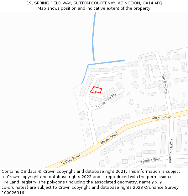 19, SPRING FIELD WAY, SUTTON COURTENAY, ABINGDON, OX14 4FQ: Location map and indicative extent of plot