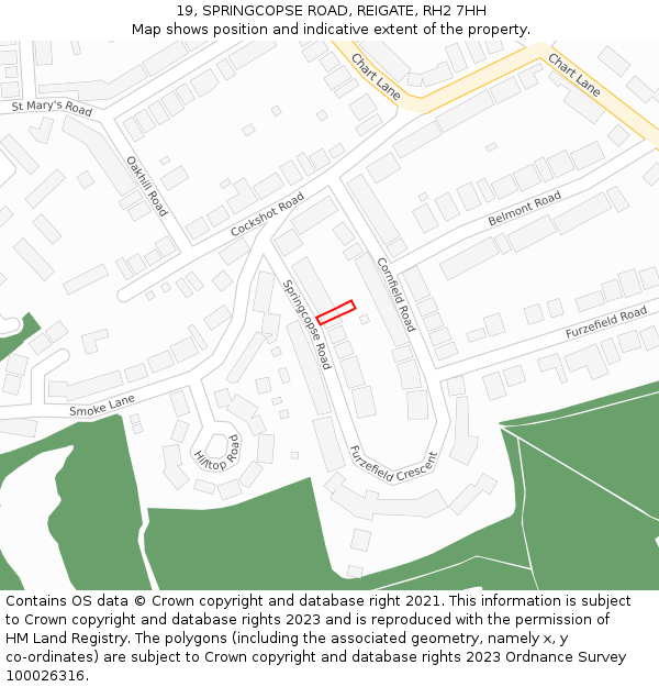 19, SPRINGCOPSE ROAD, REIGATE, RH2 7HH: Location map and indicative extent of plot