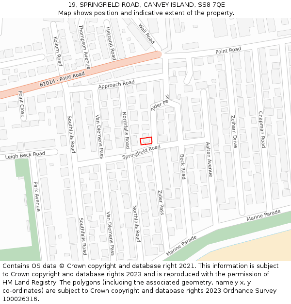 19, SPRINGFIELD ROAD, CANVEY ISLAND, SS8 7QE: Location map and indicative extent of plot