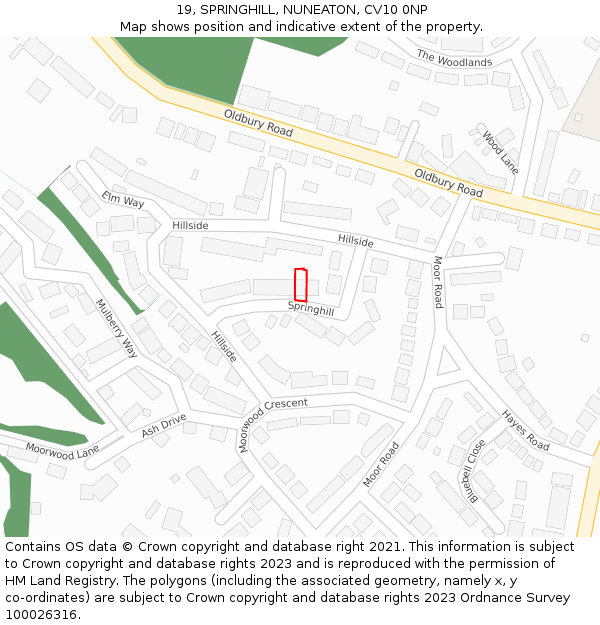 19, SPRINGHILL, NUNEATON, CV10 0NP: Location map and indicative extent of plot