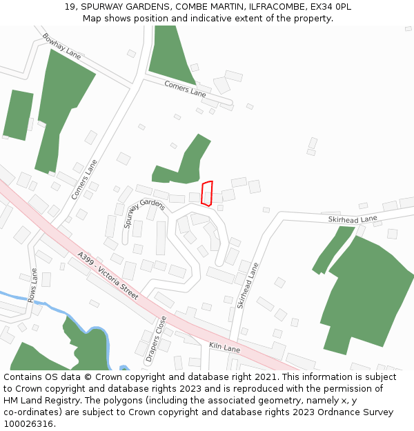 19, SPURWAY GARDENS, COMBE MARTIN, ILFRACOMBE, EX34 0PL: Location map and indicative extent of plot