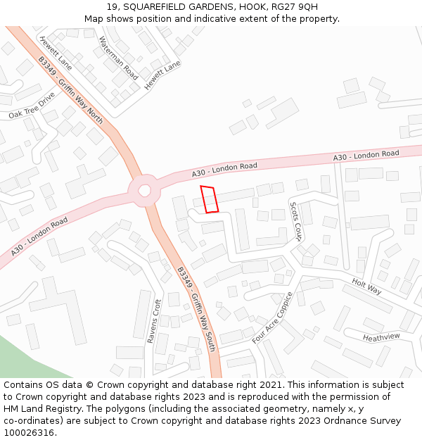 19, SQUAREFIELD GARDENS, HOOK, RG27 9QH: Location map and indicative extent of plot