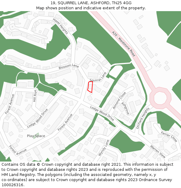 19, SQUIRREL LANE, ASHFORD, TN25 4GG: Location map and indicative extent of plot