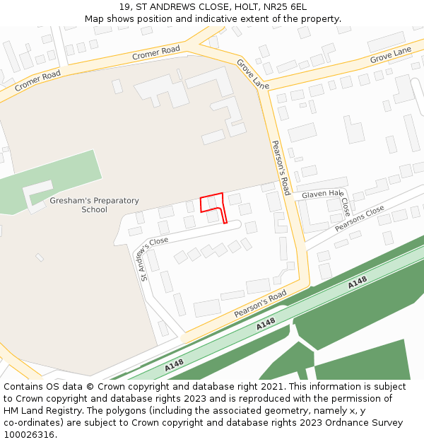 19, ST ANDREWS CLOSE, HOLT, NR25 6EL: Location map and indicative extent of plot