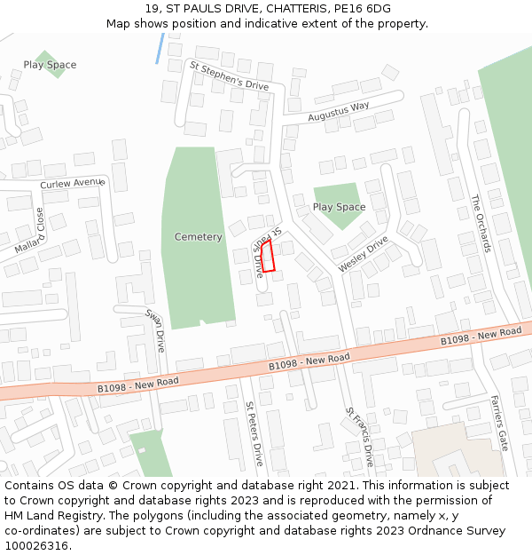 19, ST PAULS DRIVE, CHATTERIS, PE16 6DG: Location map and indicative extent of plot