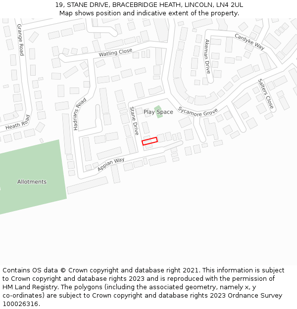 19, STANE DRIVE, BRACEBRIDGE HEATH, LINCOLN, LN4 2UL: Location map and indicative extent of plot