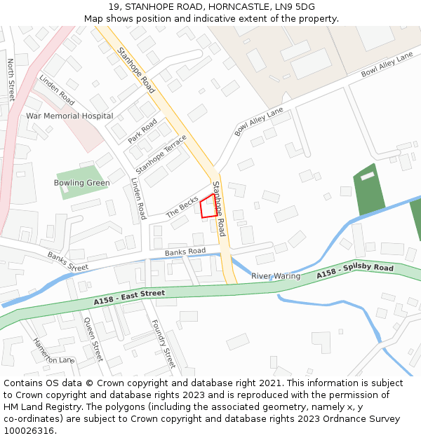 19, STANHOPE ROAD, HORNCASTLE, LN9 5DG: Location map and indicative extent of plot