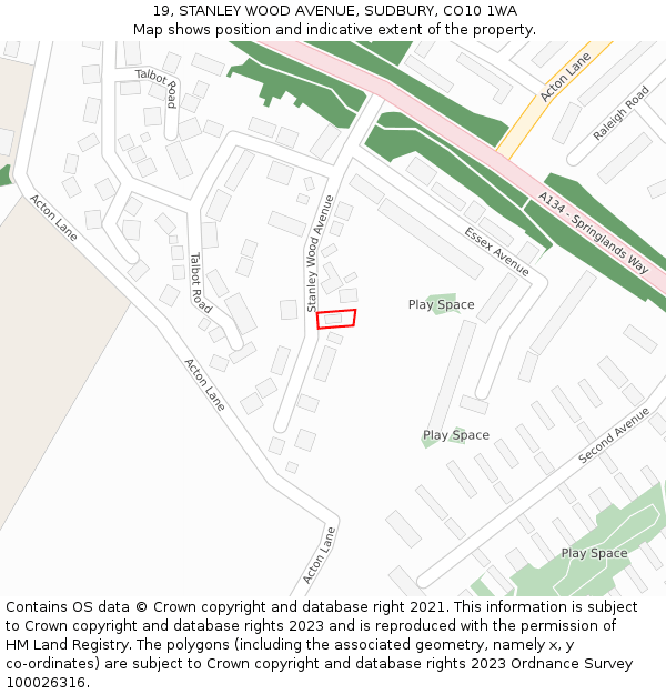 19, STANLEY WOOD AVENUE, SUDBURY, CO10 1WA: Location map and indicative extent of plot