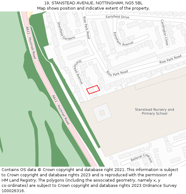 19, STANSTEAD AVENUE, NOTTINGHAM, NG5 5BL: Location map and indicative extent of plot
