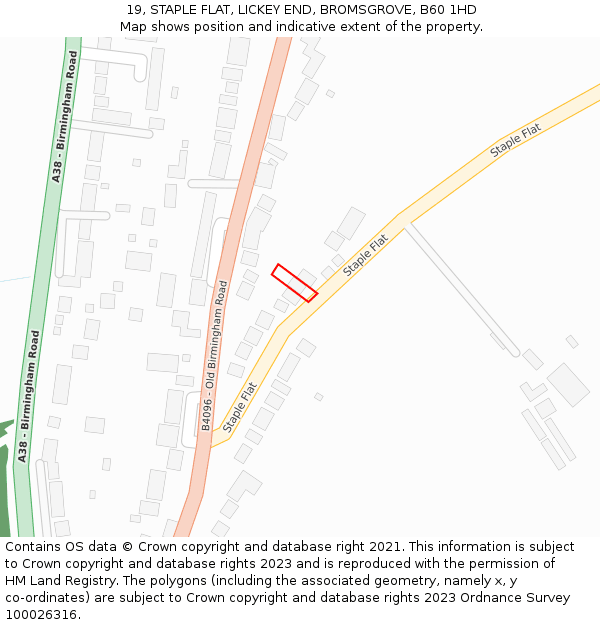 19, STAPLE FLAT, LICKEY END, BROMSGROVE, B60 1HD: Location map and indicative extent of plot