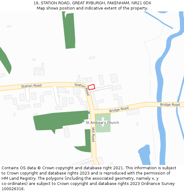 19, STATION ROAD, GREAT RYBURGH, FAKENHAM, NR21 0DX: Location map and indicative extent of plot